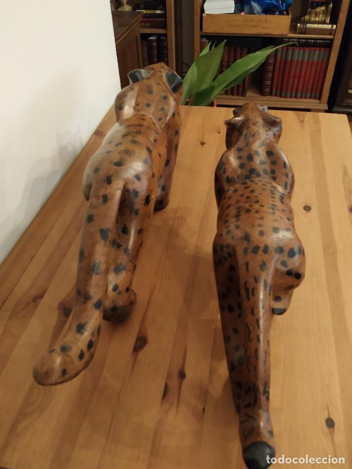 Arte: PAREJA LEOPARDOS GUEPARDOS EN MADERA - Foto 4