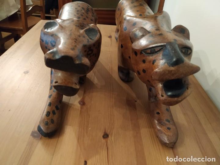 Arte: PAREJA LEOPARDOS GUEPARDOS EN MADERA - Foto 5