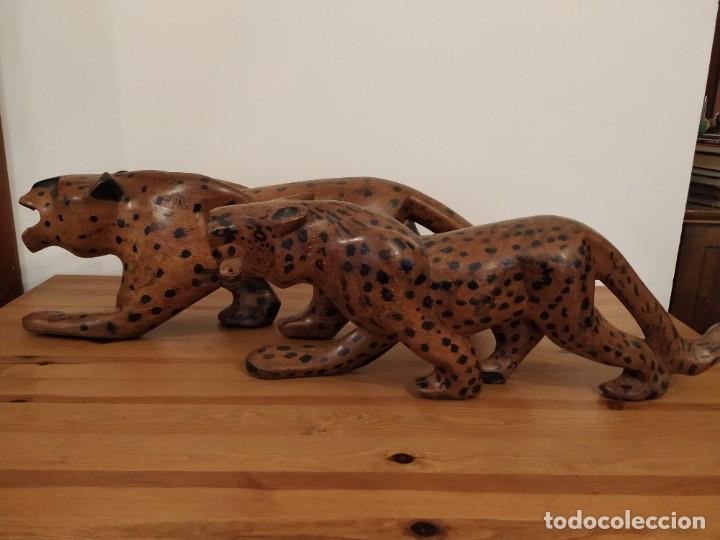 Arte: PAREJA LEOPARDOS GUEPARDOS EN MADERA - Foto 6