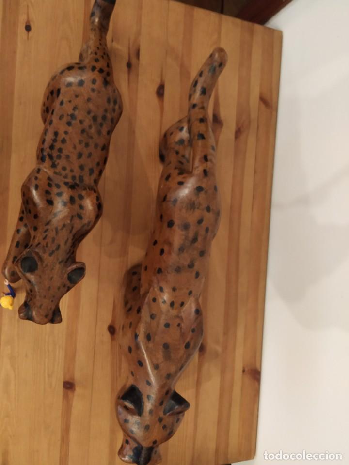Arte: PAREJA LEOPARDOS GUEPARDOS EN MADERA - Foto 10