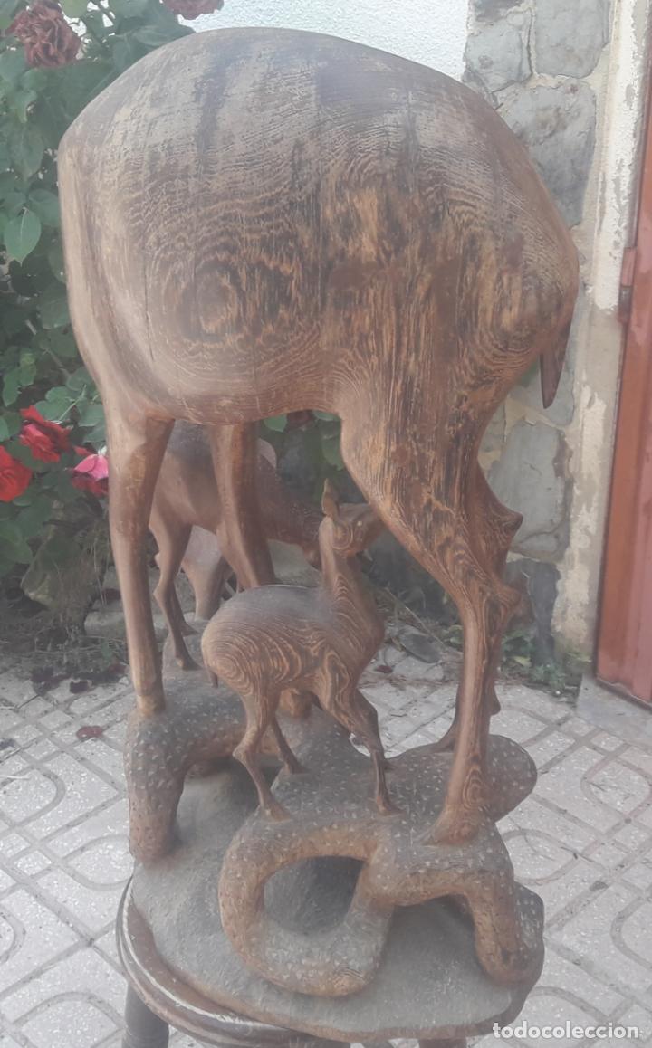 Arte: TALLA MADERA CIERVA CON DOS CERVATILLOS 75 CM X 49CM - Foto 8