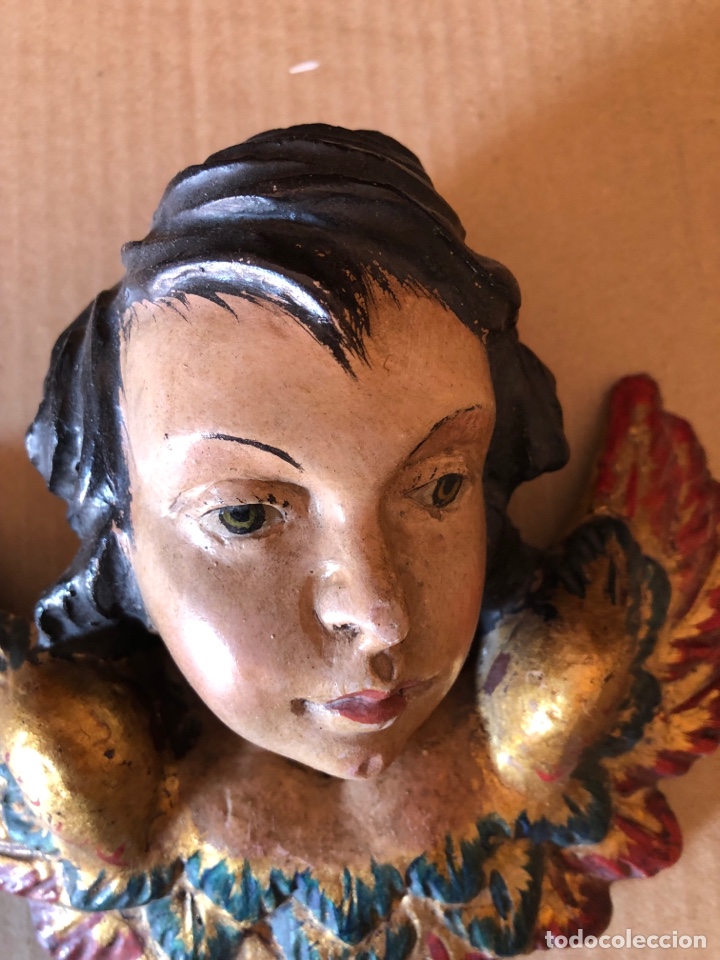 Arte: &Aacute;NGEL DE MADERA ANTIGUO - Foto 3