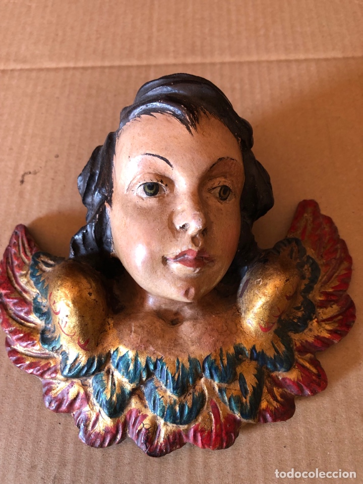 Arte: &Aacute;NGEL DE MADERA ANTIGUO - Foto 1