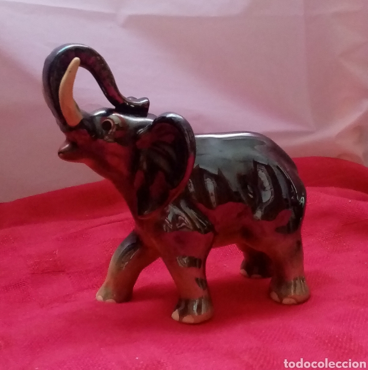 Arte: Antiguo elefante de porcelana gris y beige. Muy bonito 14cm x 13cm x 7cm - Foto 3 - 286160548