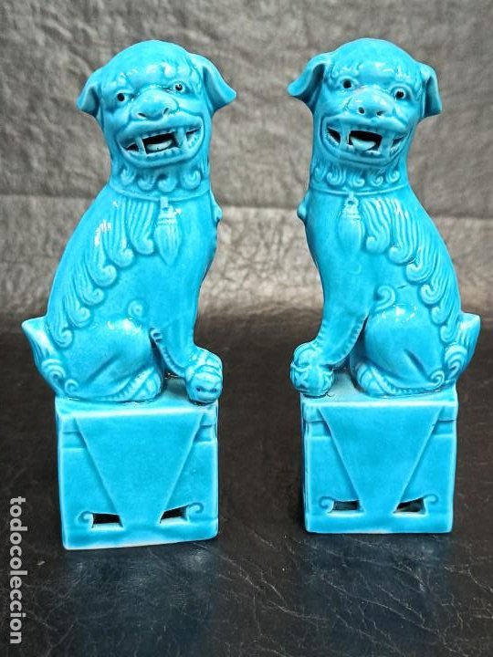 Arte: Bonita pareja de perros Fu de porcelana China. Leones FuV4 - Foto 1 - 301330703