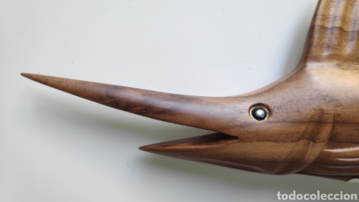 Arte: Pez vela Marlin Espada tallado en madera con base - Foto 2