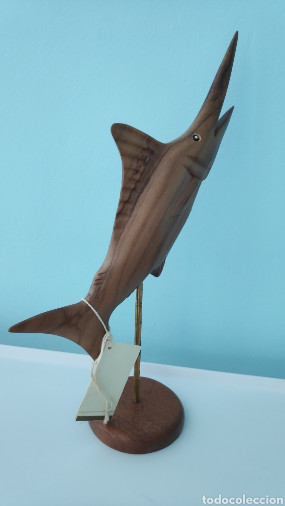Arte: Pez vela Marlin Espada tallado en madera con base - Foto 3
