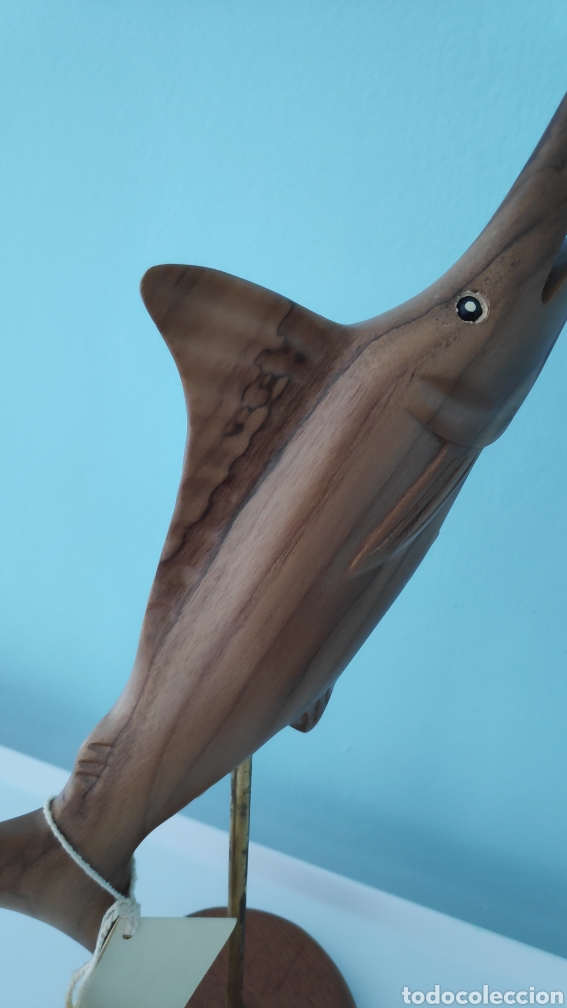 Arte: Pez vela Marlin Espada tallado en madera con base - Foto 4