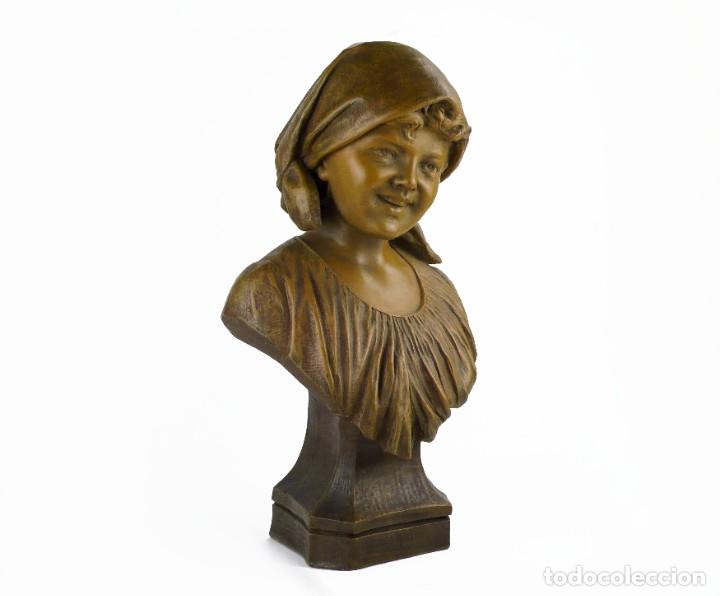 Arte: Goldscheider -Busto escultura Art Nouveau terracota policromada-firma y sello- Ca.1890-1900, Austria - Foto 4 - 301260048