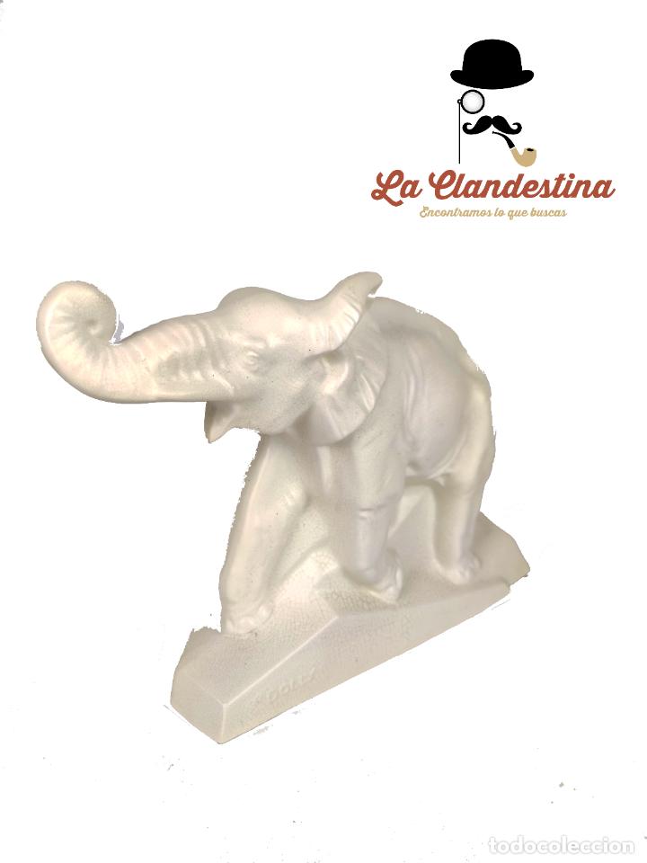 Arte: Elefante art decó en porcelana craquelada. Pieza muy ligera. Dolly de Leján. Años 30-40. - Foto 1 - 302411438