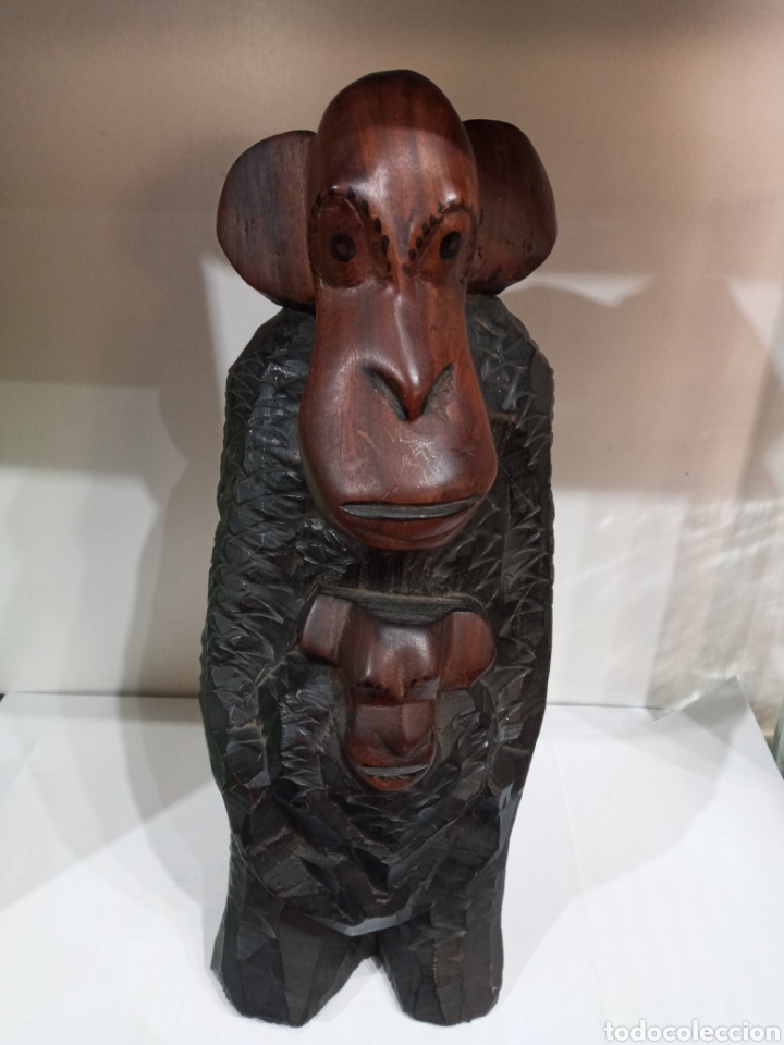 figura talla madera busto mono mudo - Comprar Figuras Antigas no