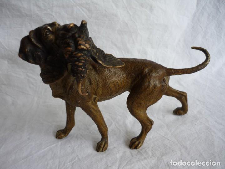 Arte: Magn&iacute;fica figura de bronce, perro con becada en la boca - Foto 2