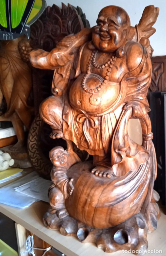 Arte: Antiguo Buda madera de teca - Foto 6