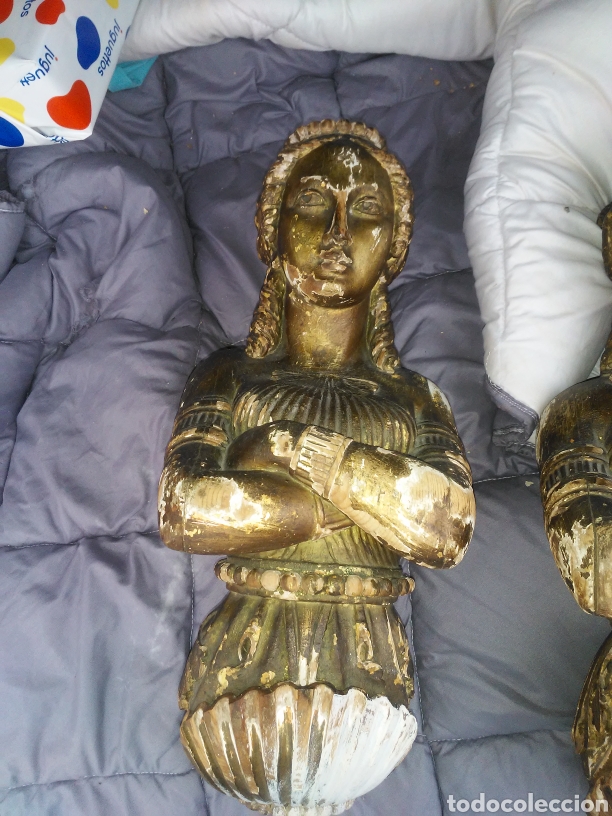 Arte: Pareja de cariatides de madera policromada - Foto 2