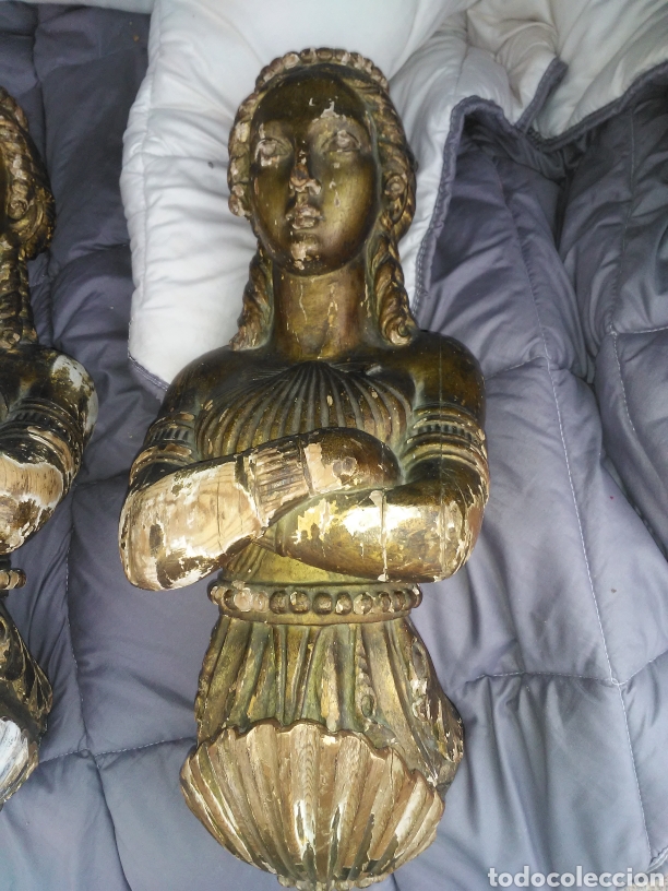 Arte: Pareja de cariatides de madera policromada - Foto 3