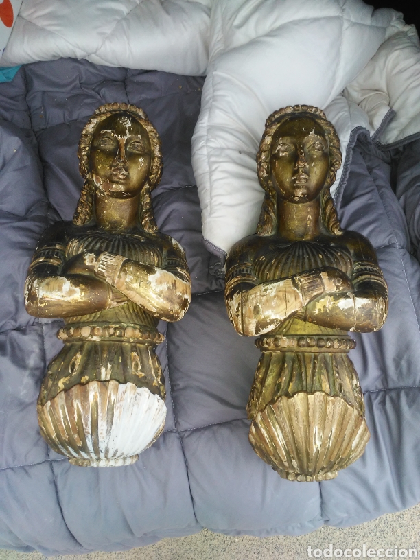Arte: Pareja de cariatides de madera policromada - Foto 1