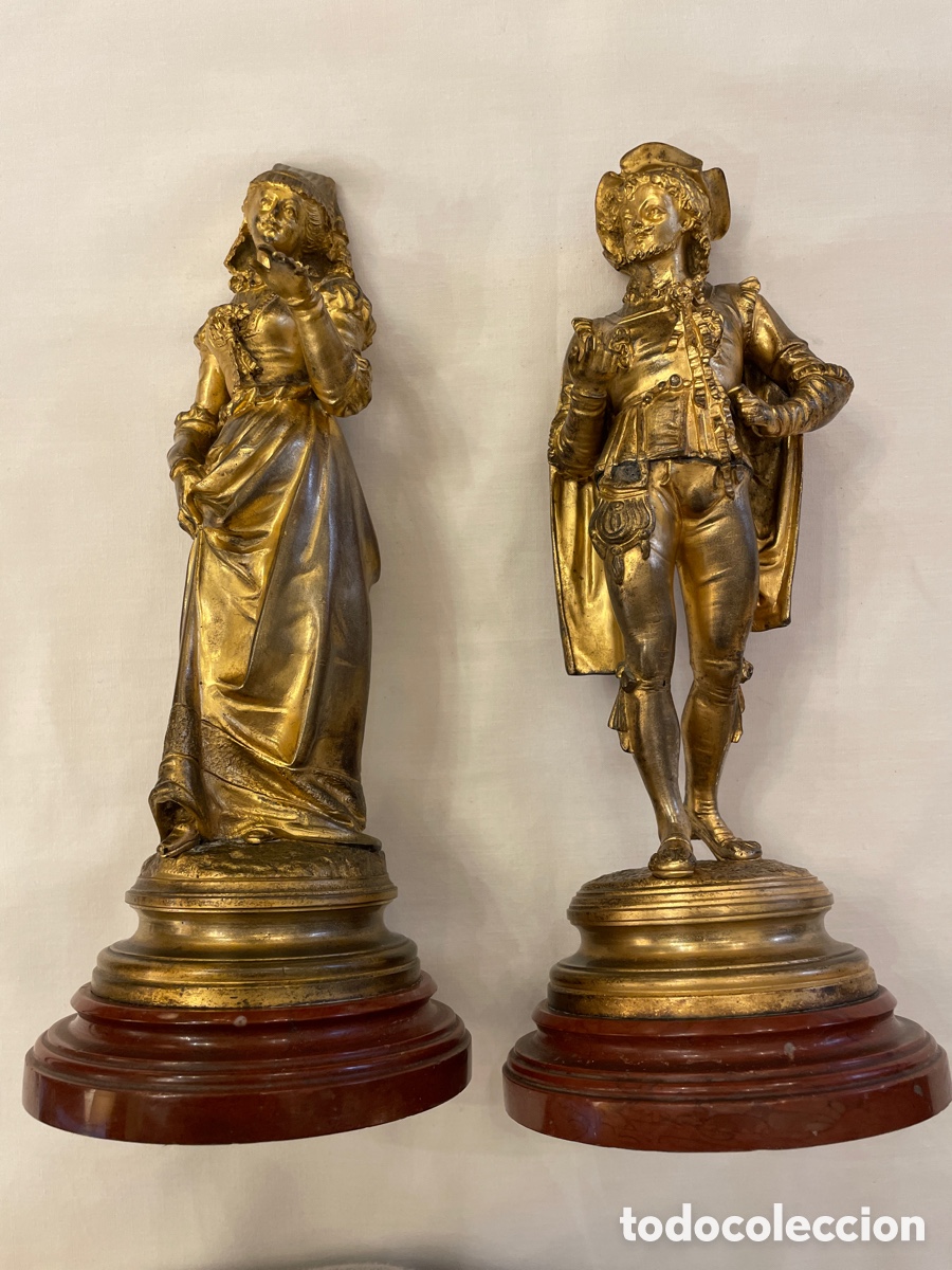 Arte: Pareja de figuras de bronce y m&aacute;rmol - Foto 3