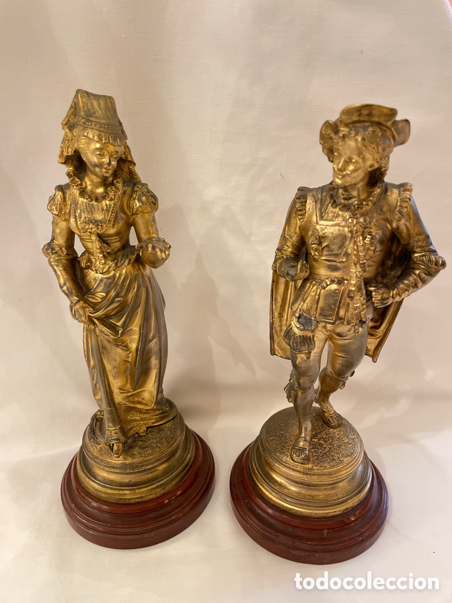 Arte: Pareja de figuras de bronce y m&aacute;rmol - Foto 1