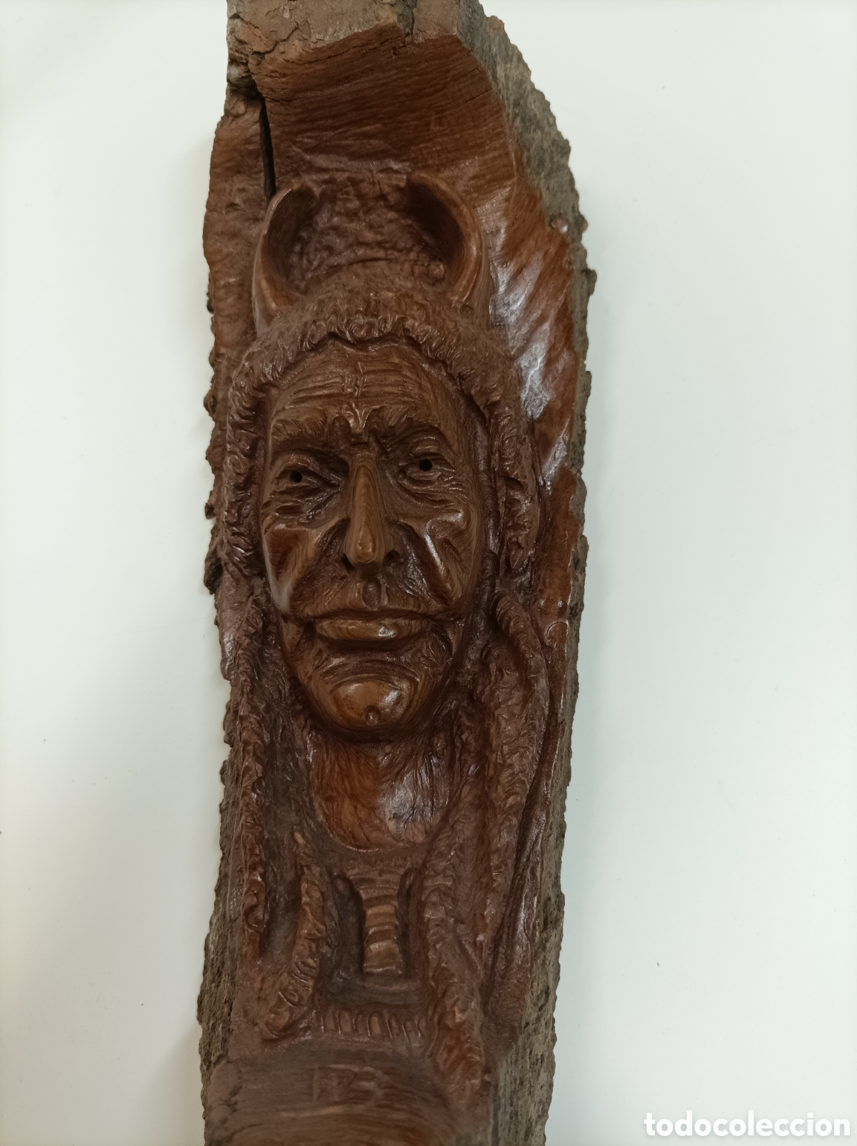 Arte: Indio tallado en tronco de madera - Foto 2