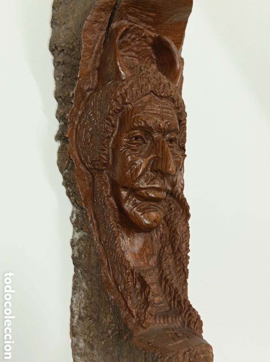 Arte: Indio tallado en tronco de madera - Foto 5