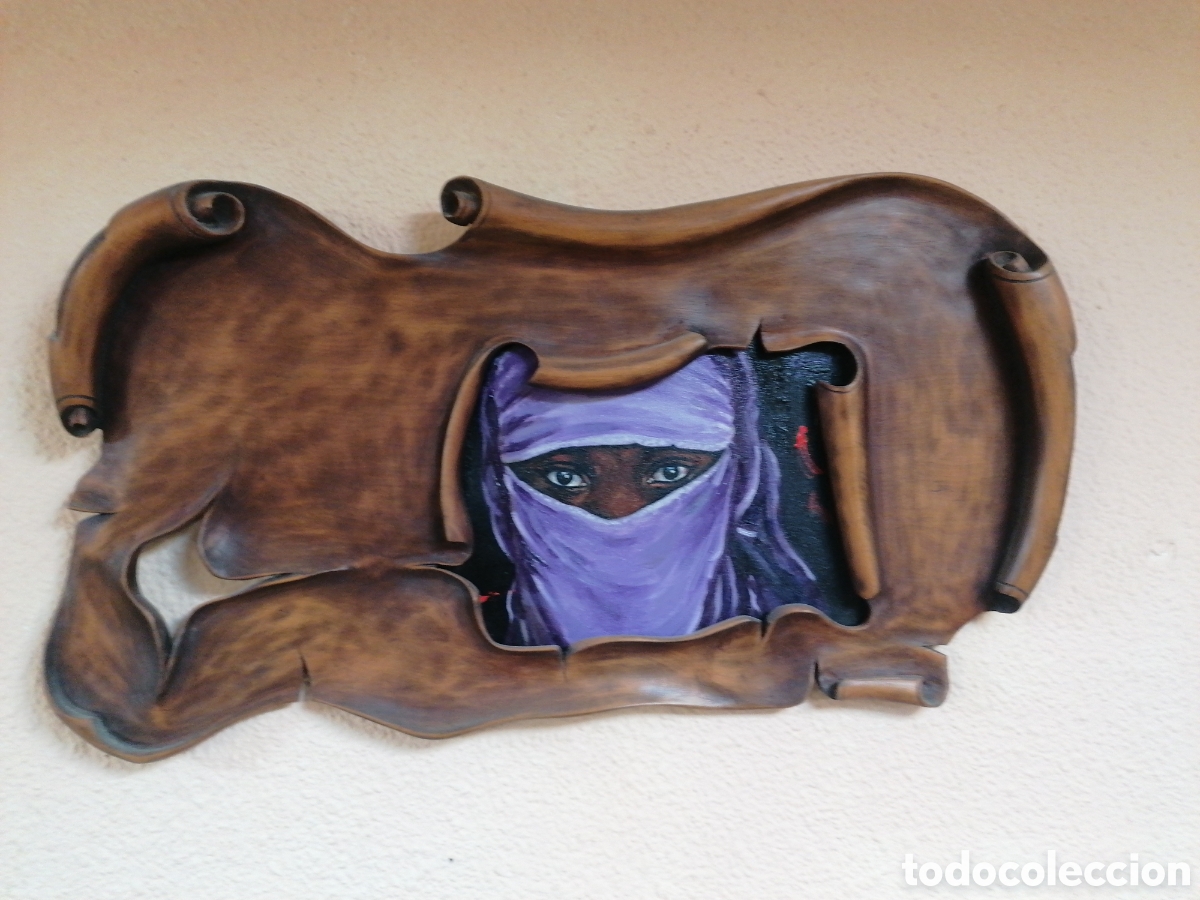 Arte: Mujer arabe y pergamino de madera - Foto 1