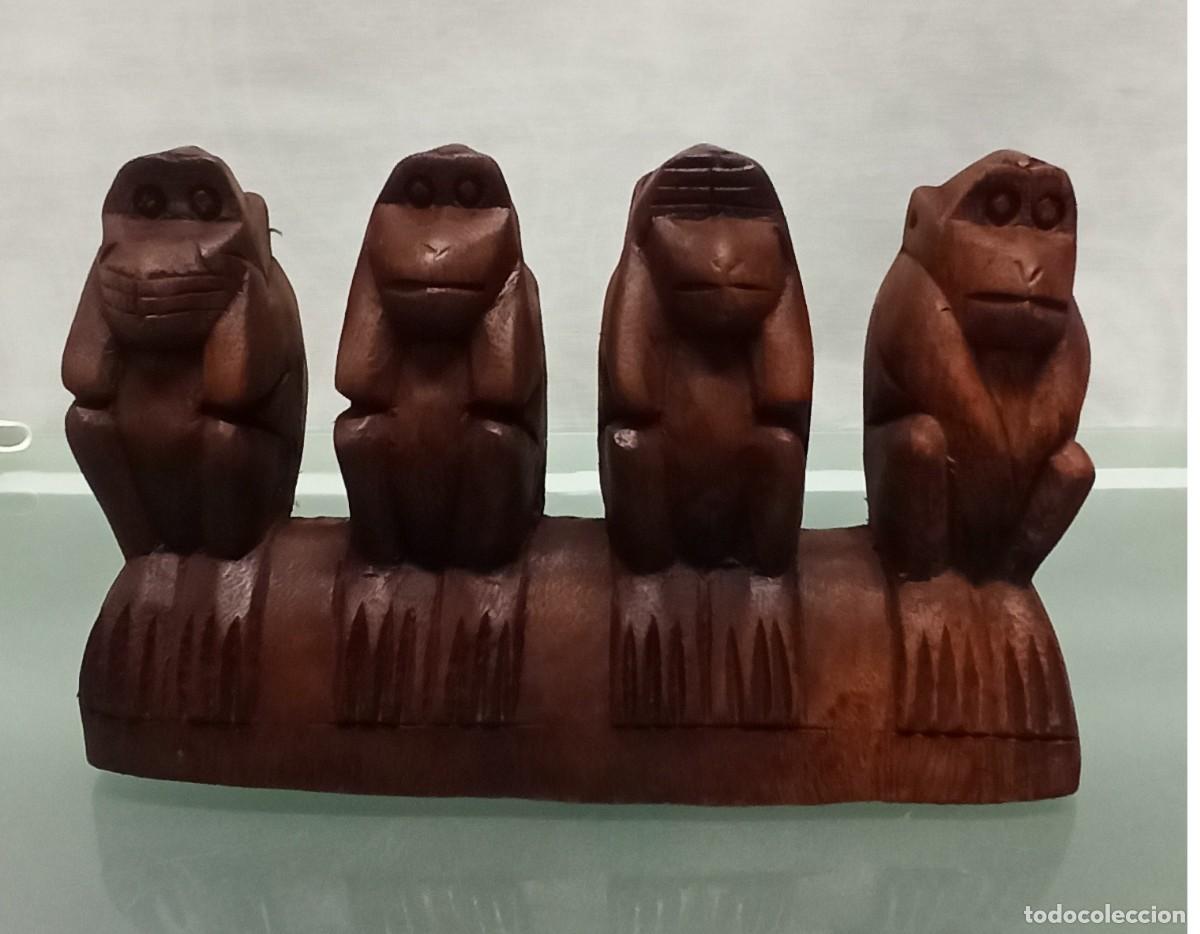 Arte: MONOS SABIOS EN MADERA - Foto 1