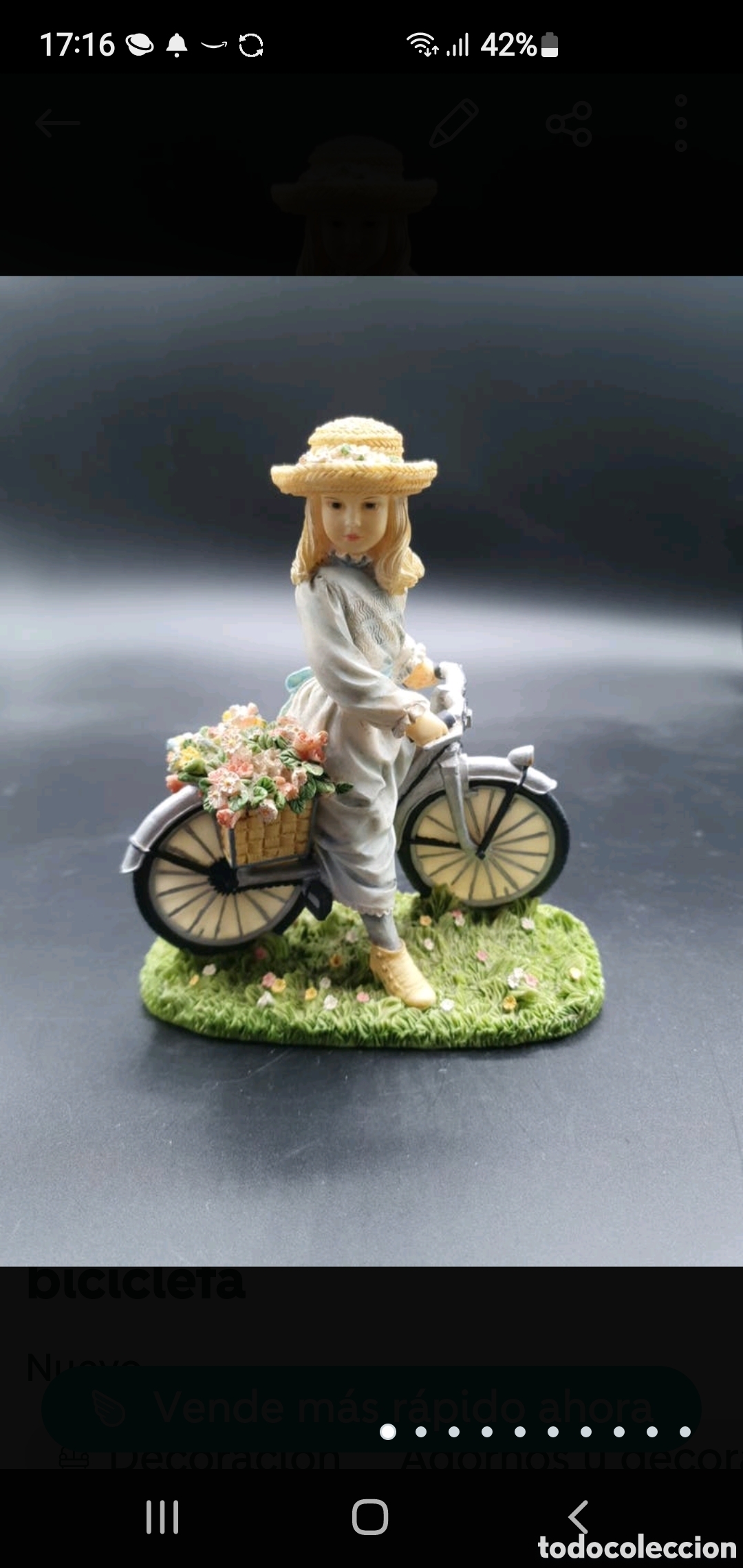 Arte: Ni&ntilde;a con flores en bicicleta - Foto 1