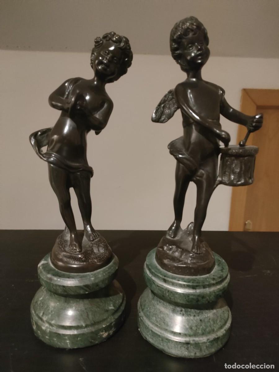 Arte: PAREJA DE QUERUBINES FRANCESES DE BRONCE - Foto 1