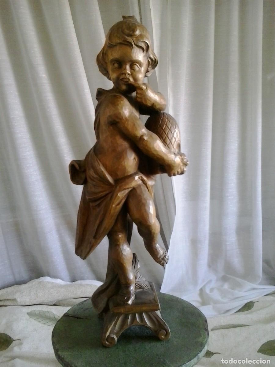 Arte: 43 cm. Talla de madera &aacute;ngel, Querub&iacute;n - Foto 1