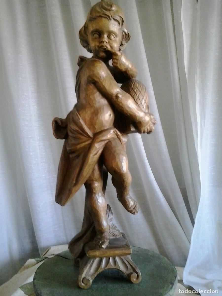 Arte: 43 cm. Talla de madera &aacute;ngel, Querub&iacute;n - Foto 4