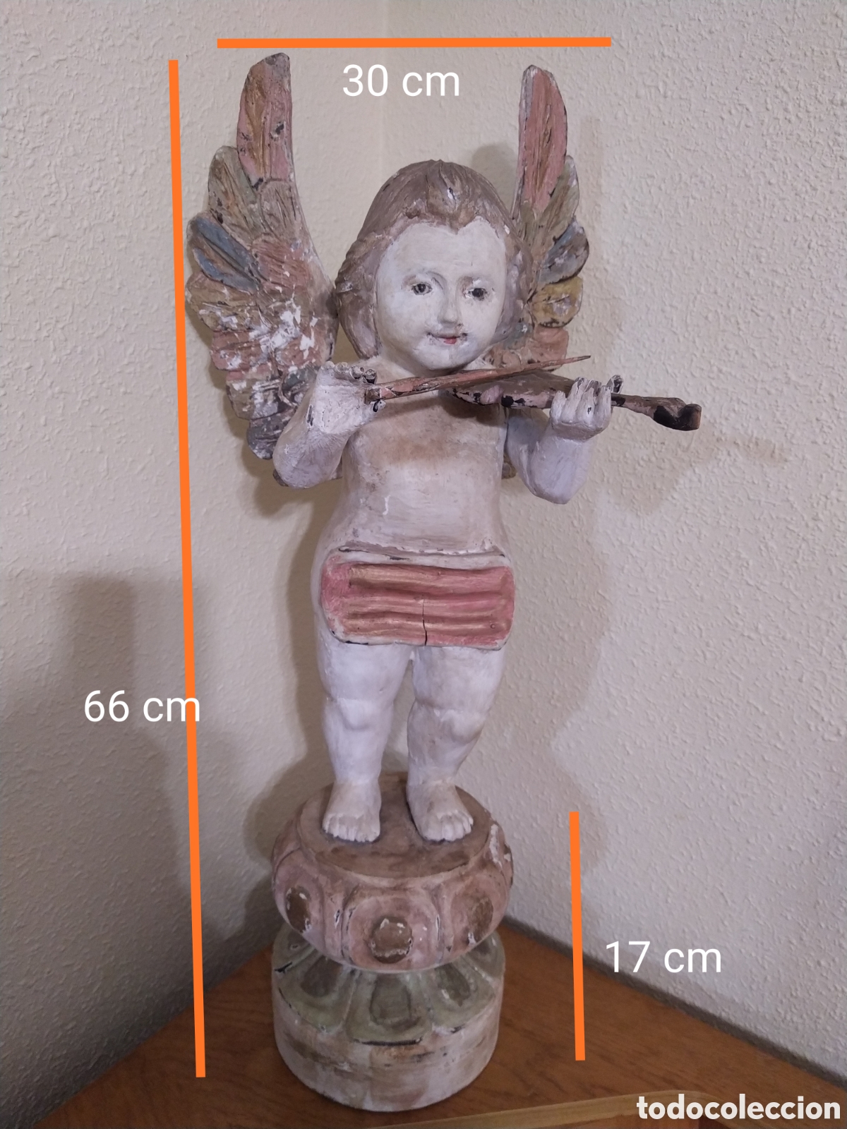 Arte: Querubin, &aacute;ngel con viol&iacute;n, madera - Foto 2