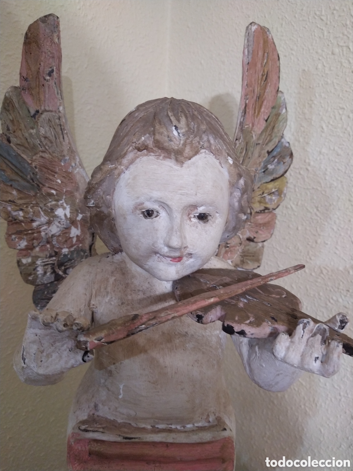 Arte: Querubin, &aacute;ngel con viol&iacute;n, madera - Foto 4