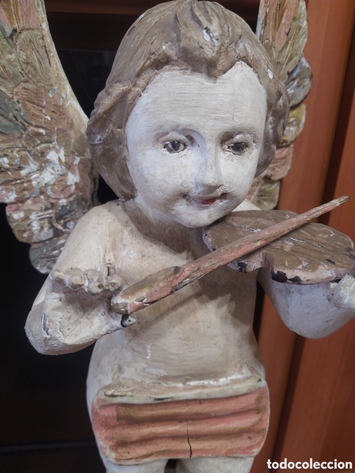 Arte: Querubin, &aacute;ngel con viol&iacute;n, madera - Foto 5