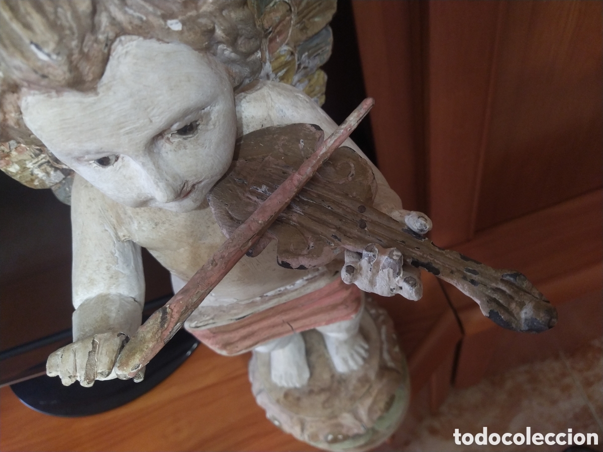 Arte: Querubin, &aacute;ngel con viol&iacute;n, madera - Foto 7