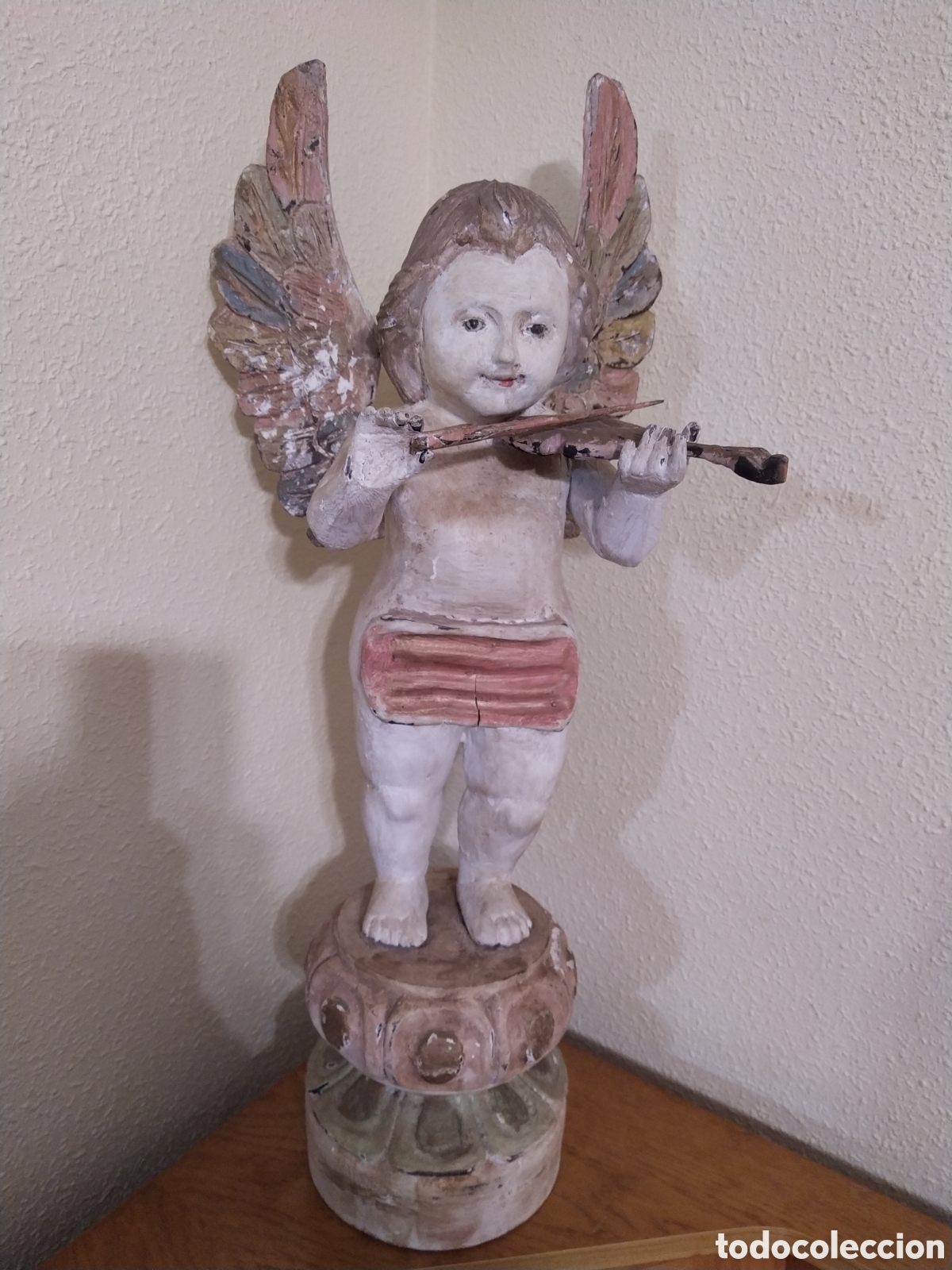 Arte: Querubin, &aacute;ngel con viol&iacute;n, madera - Foto 1