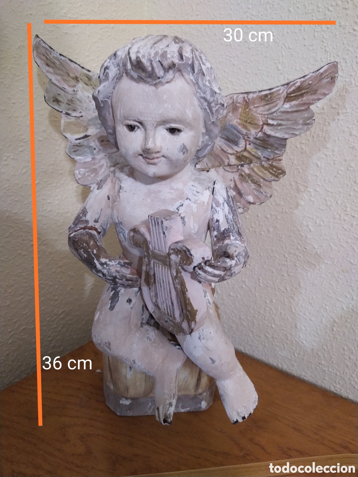 Arte: Querubin, &Aacute;ngel con arpa madera - Foto 2