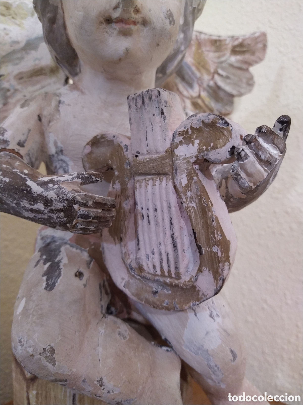 Arte: Querubin, &Aacute;ngel con arpa madera - Foto 3