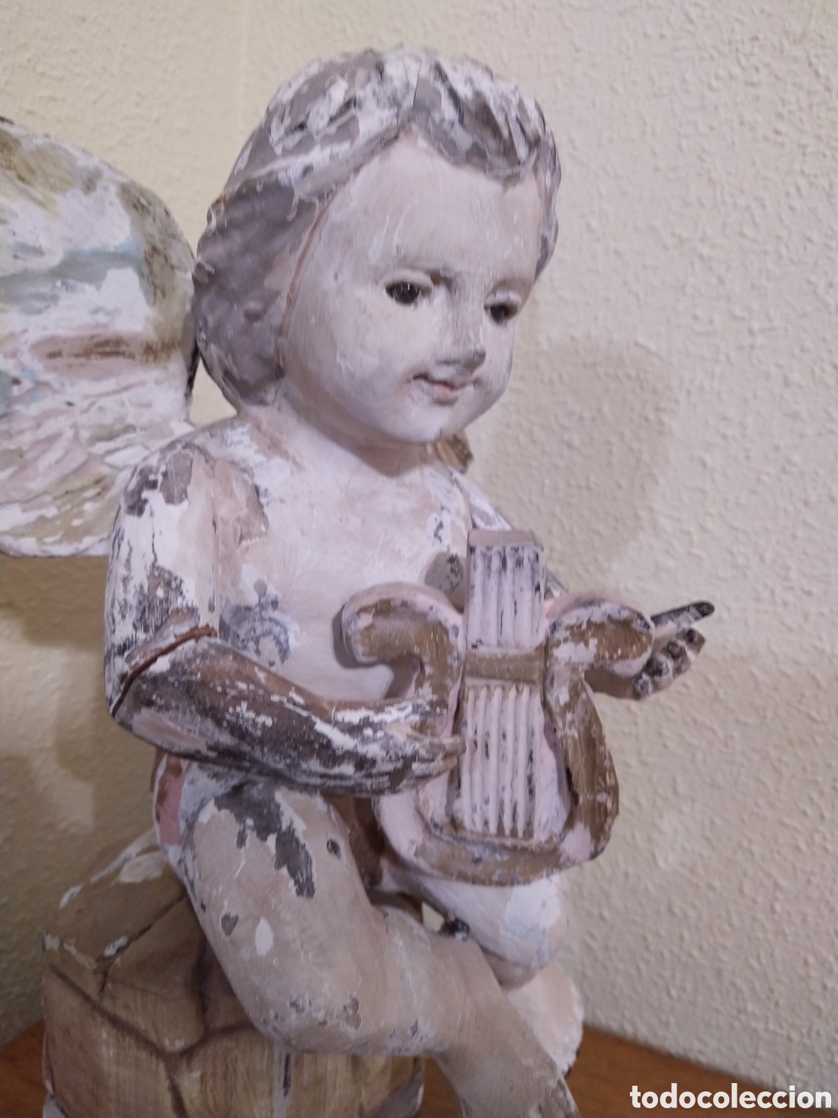 Arte: Querubin, &Aacute;ngel con arpa madera - Foto 4
