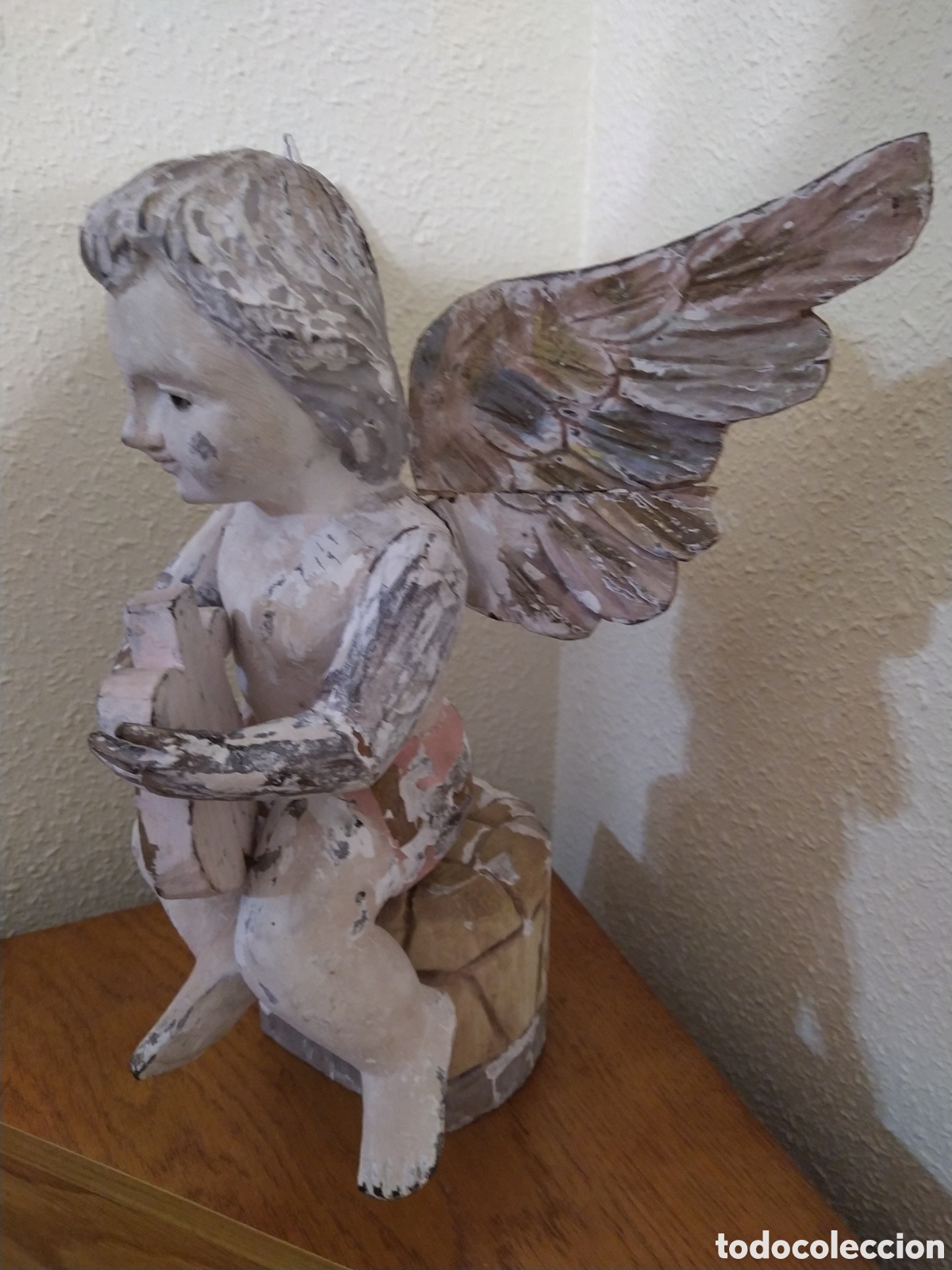 Arte: Querubin, &Aacute;ngel con arpa madera - Foto 5