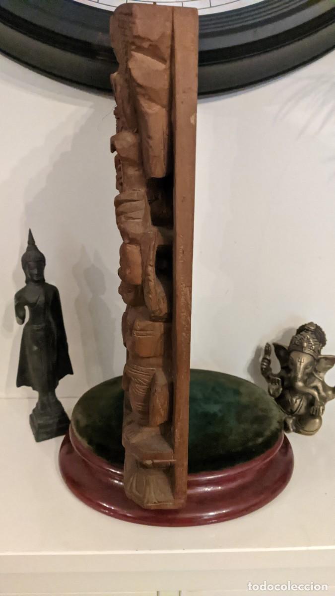 Arte: PANEL DE MADERA TALLADA QUE REPRESENTA A VISHNU CON SRI DEVI Y BHU DEVI, INDIA - Foto 8