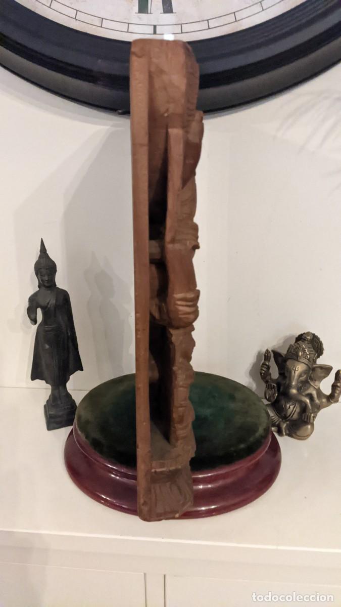 Arte: PANEL DE MADERA TALLADA QUE REPRESENTA A VISHNU CON SRI DEVI Y BHU DEVI, INDIA - Foto 9