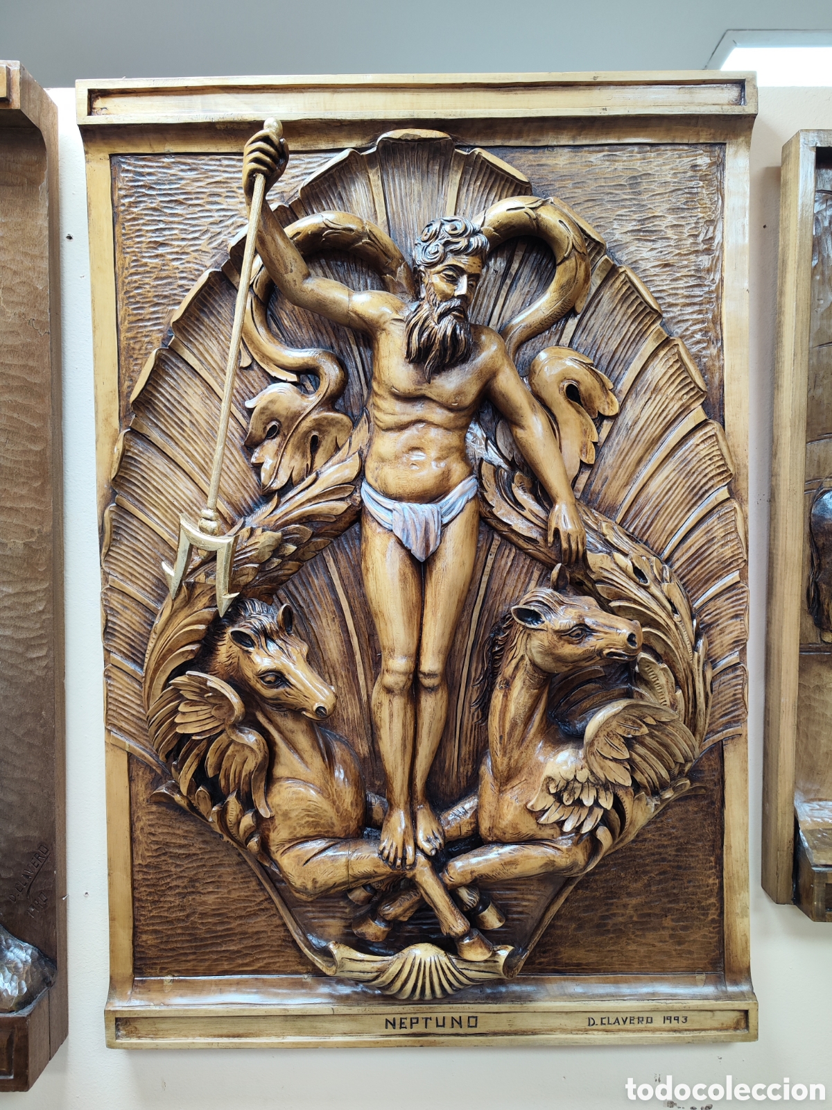Arte: NEPTUNO SOBRE CABALLOS MADERA - Foto 1