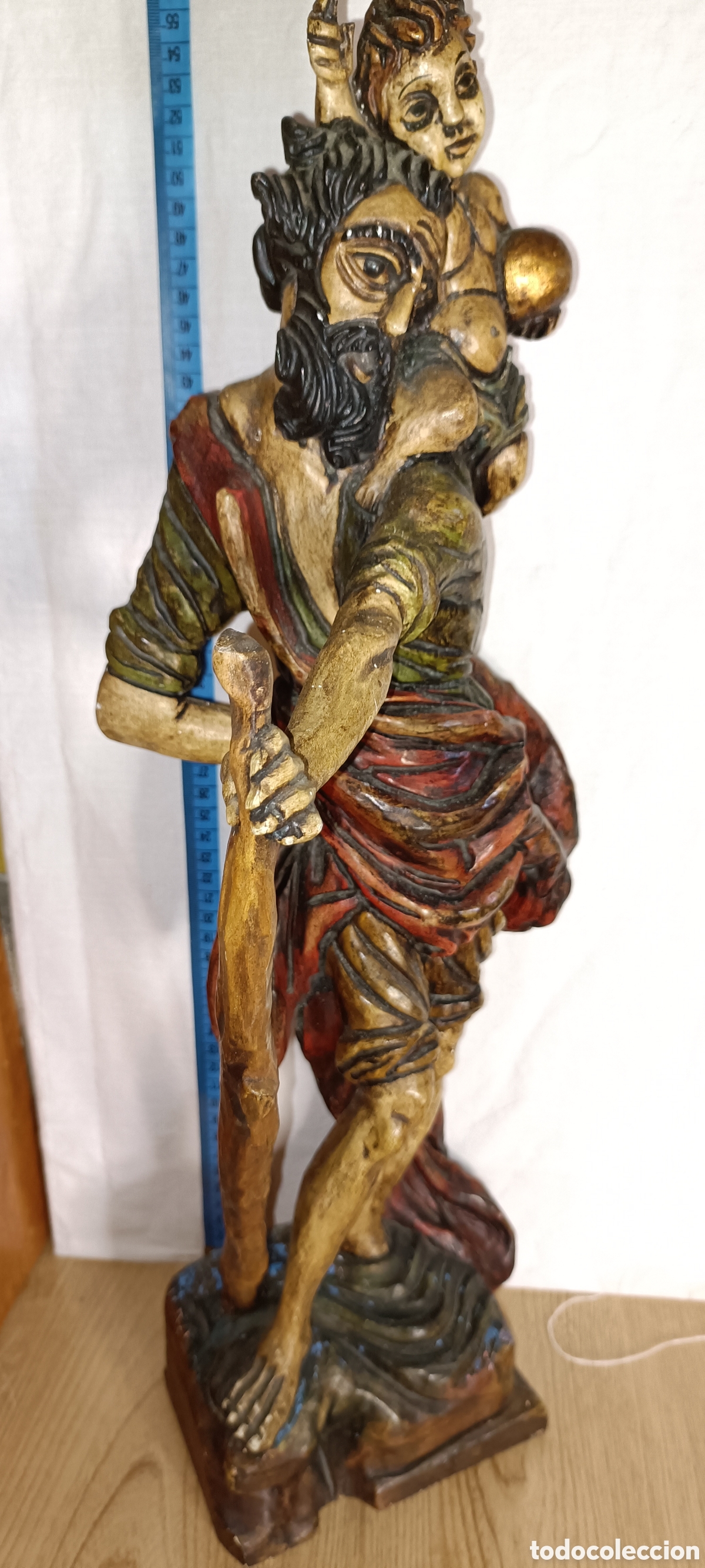 Arte: San Crist&oacute;bal, Madera policromada - Foto 1