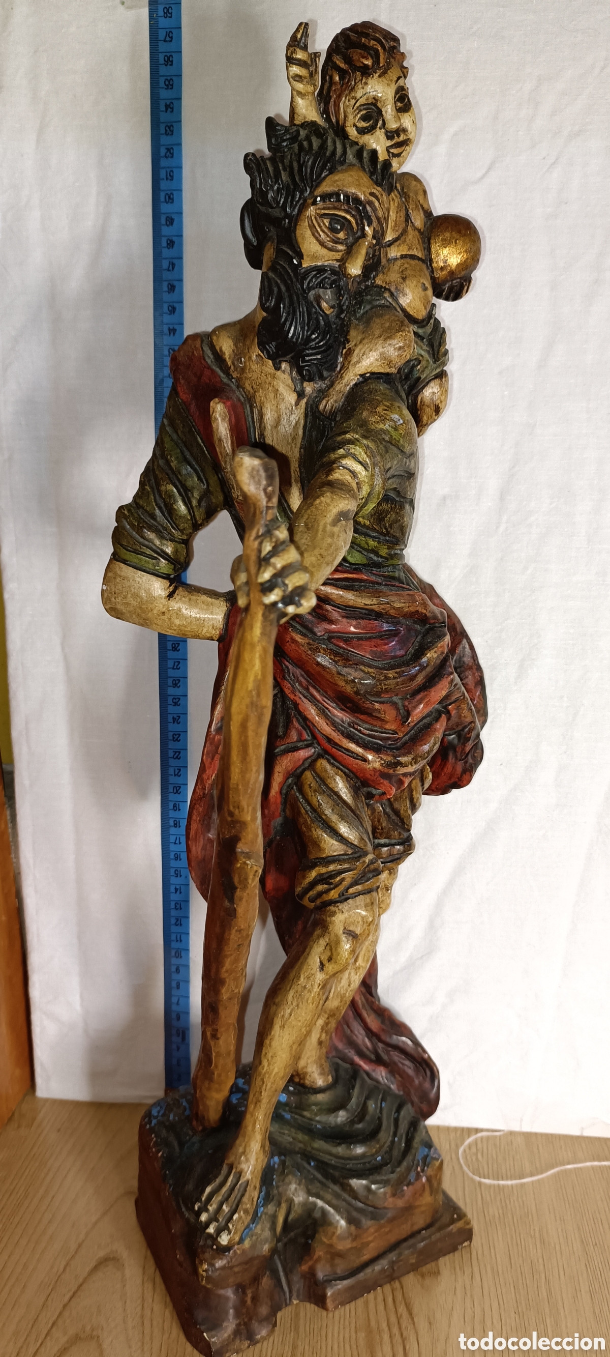 Arte: San Crist&oacute;bal, Madera policromada - Foto 4