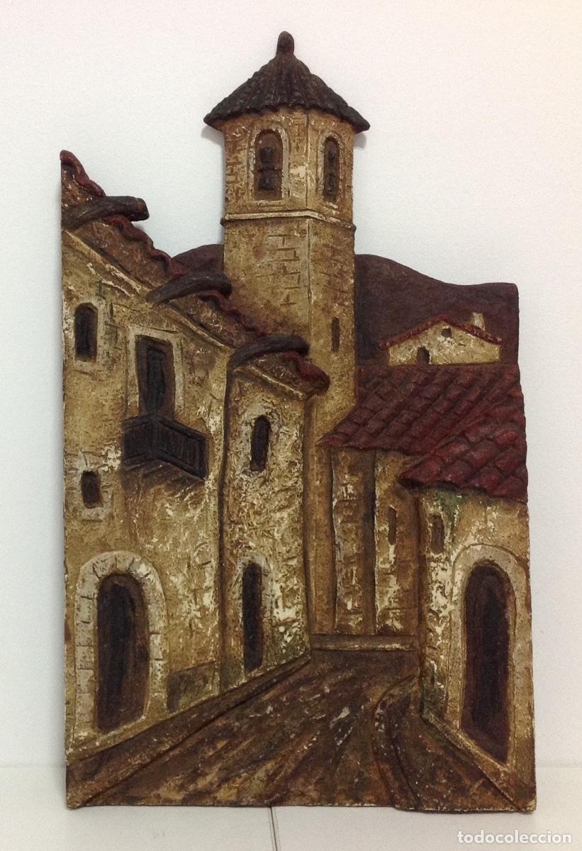 Arte: Retablo - Tabla de madera - Torre del pueblo - Foto 2