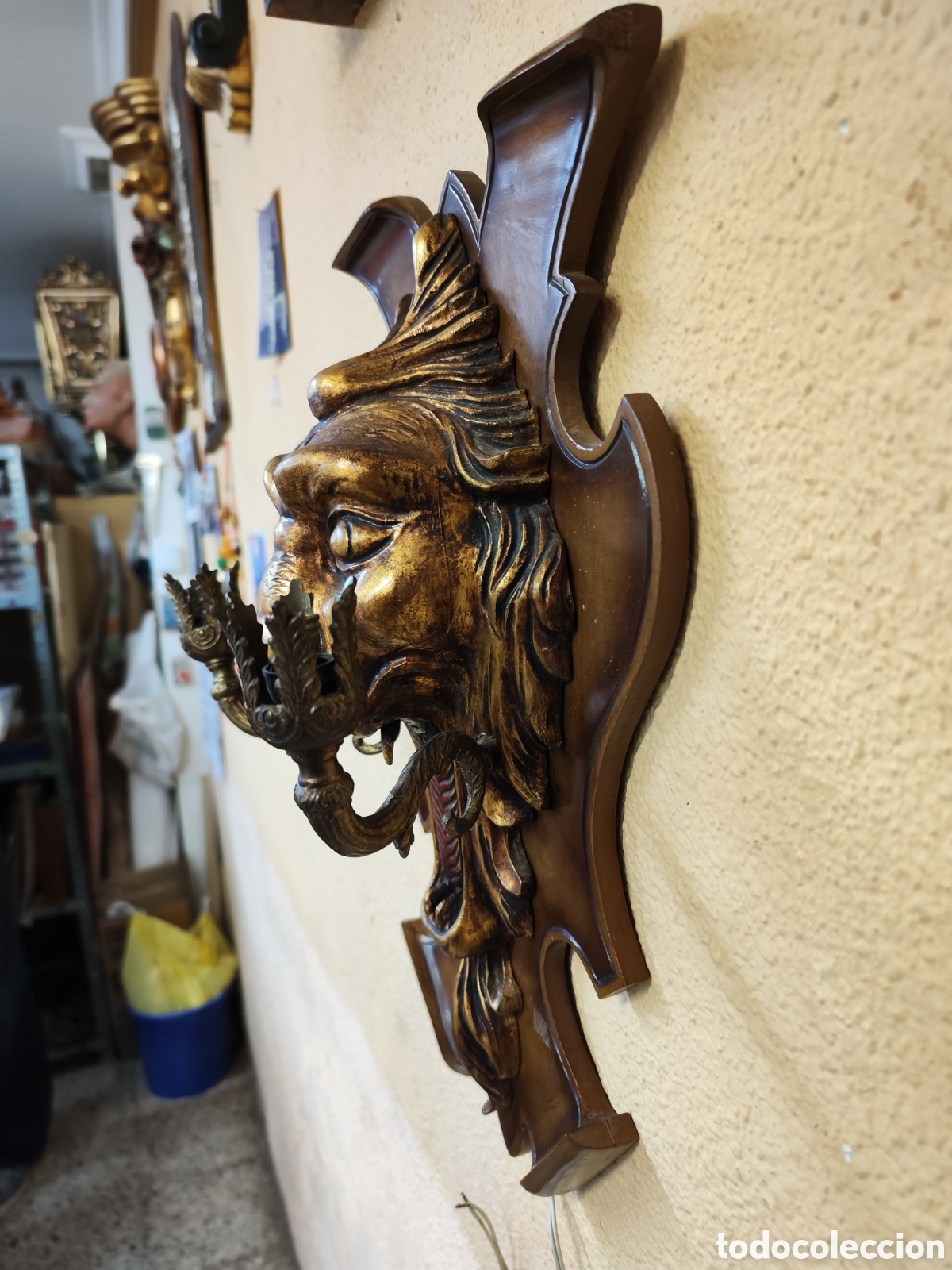 Arte: Cabeza le&oacute;n madera Pino - Foto 2