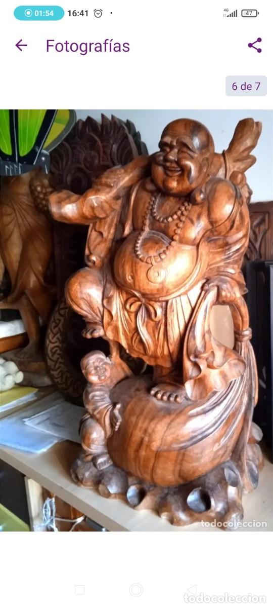 Arte: Espectacular talla antigua de Buda madera teca - Foto 1