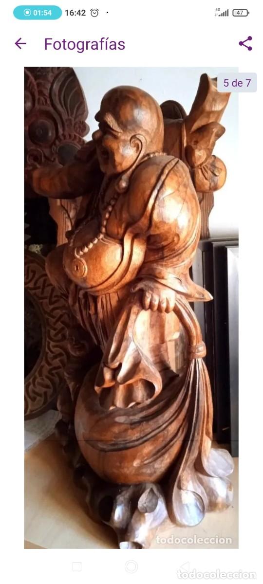 Arte: Espectacular talla antigua de Buda madera teca - Foto 2
