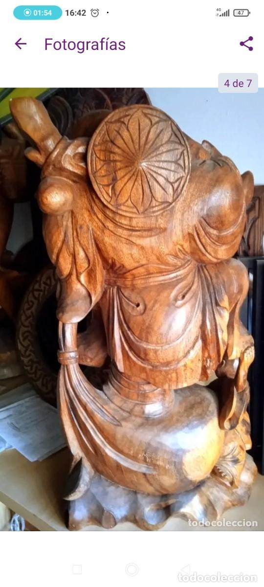 Arte: Espectacular talla antigua de Buda madera teca - Foto 3