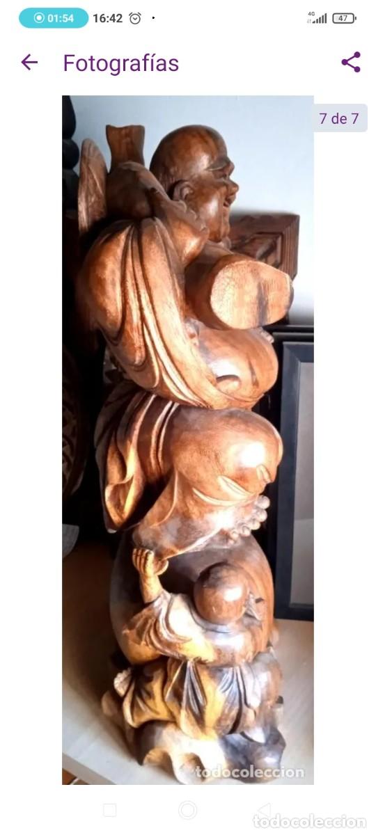 Arte: Espectacular talla antigua de Buda madera teca - Foto 4